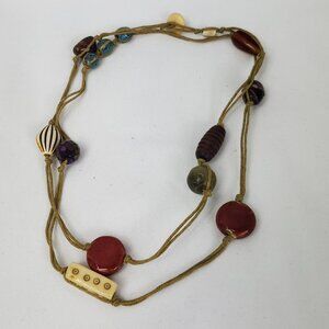 Long Glass/Wooden/Stone Multicolor Beaded Necklace